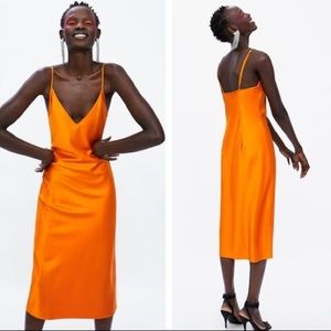 Zara Orange Slip MIDI Dress